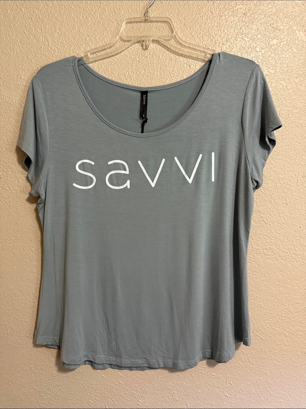 NWT Savvi Women's Greyish Blue Logo Tee